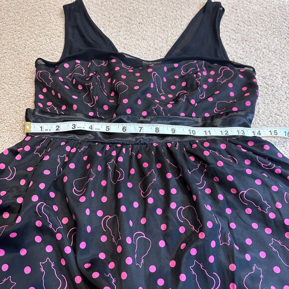 Hot Topic Dress Kitty Cat Retro Pinup Polka Dot Black Pink 50s Rockabilly MEDIUM - Picture 6 of 11